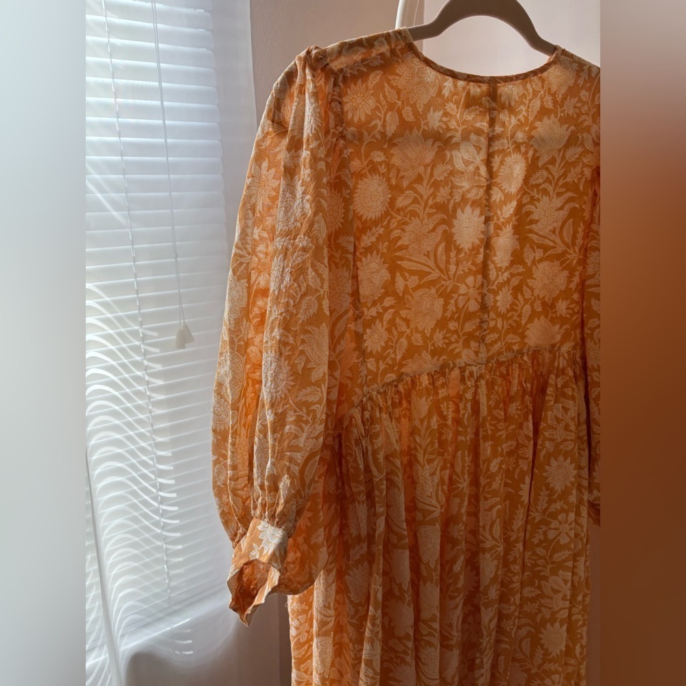Daughters India Kyra Midi Dress Size L Tangerine 100% Cotton Boho Flowy Dress - Picture 3 of 3